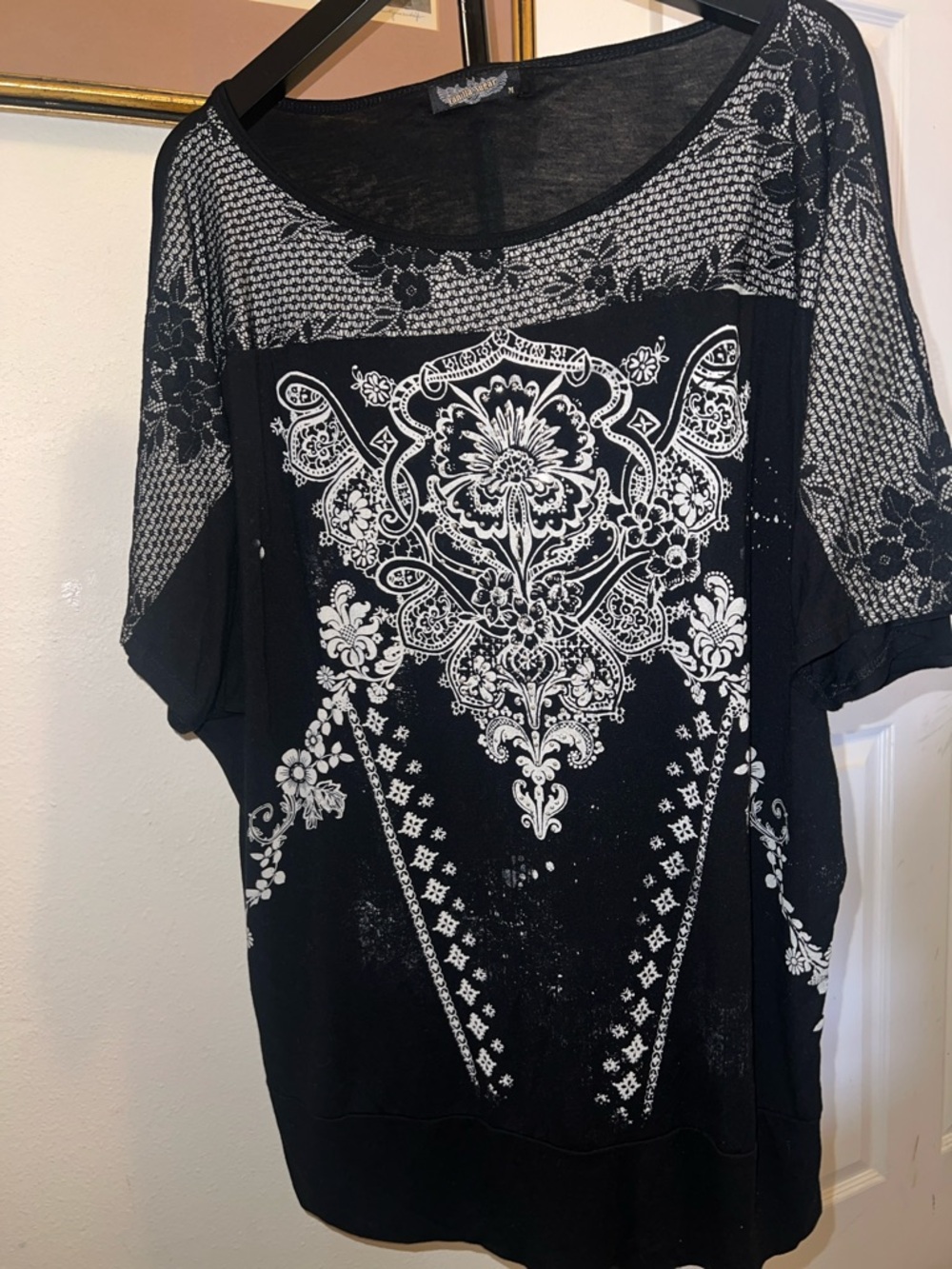 Vanilla Sugar Black & White Floral Mosaic Scoop Neck Top